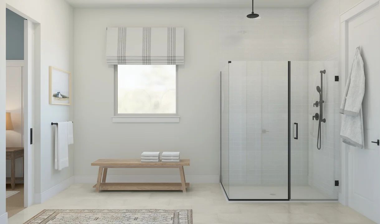 Primary bath with glass shower enclosure