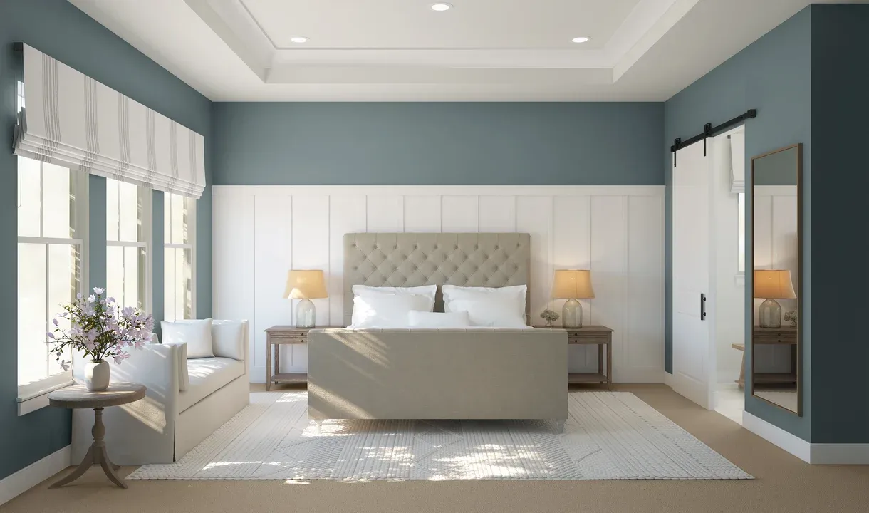 Primary suite with decorative feature wall