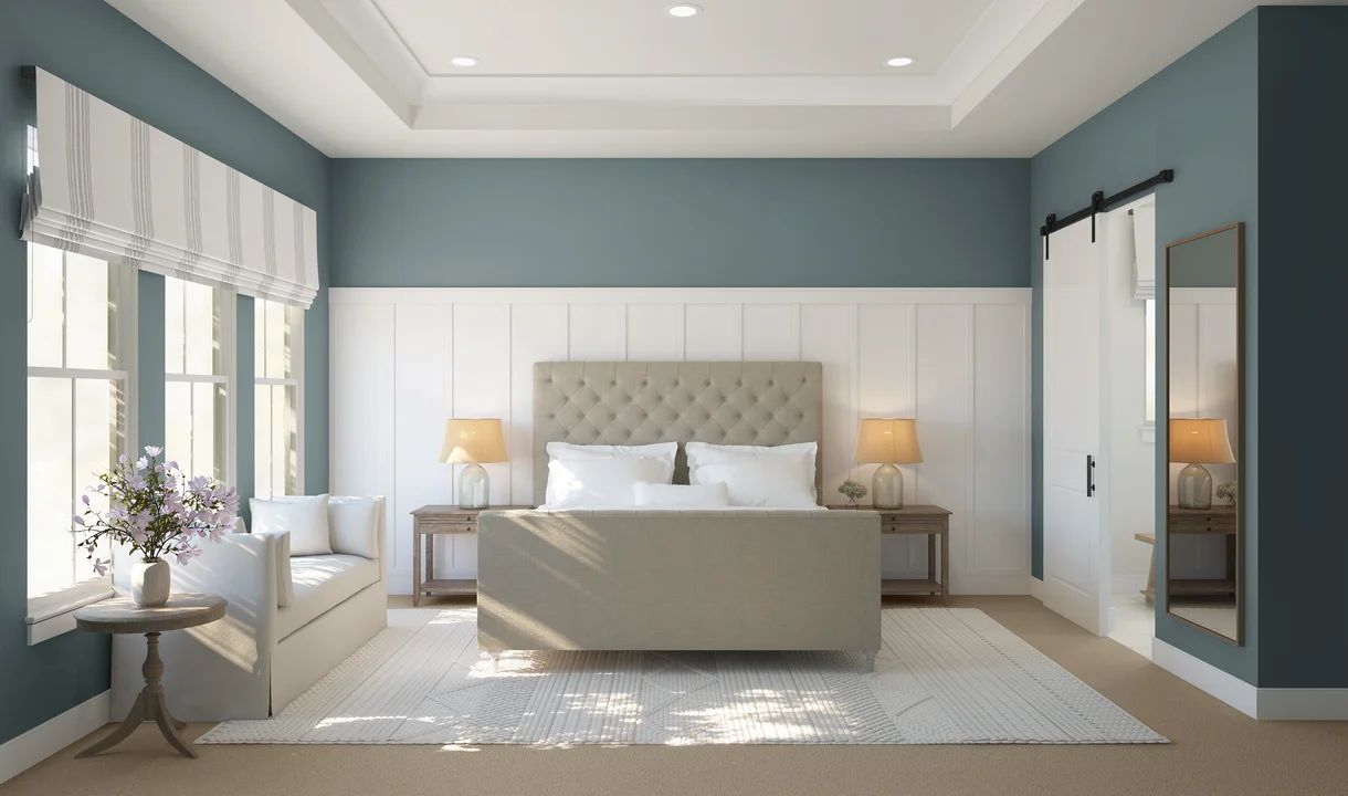 Primary suite with decorative feature wall