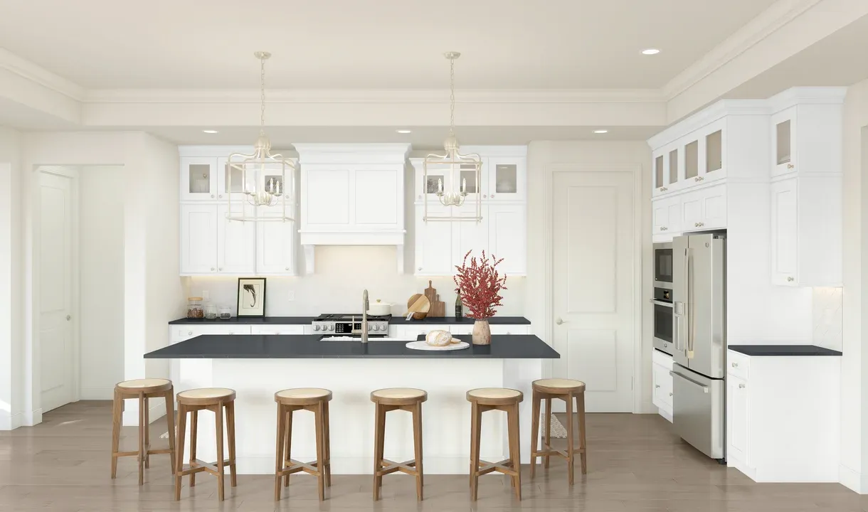 Kitchen with upper glass cabinetry