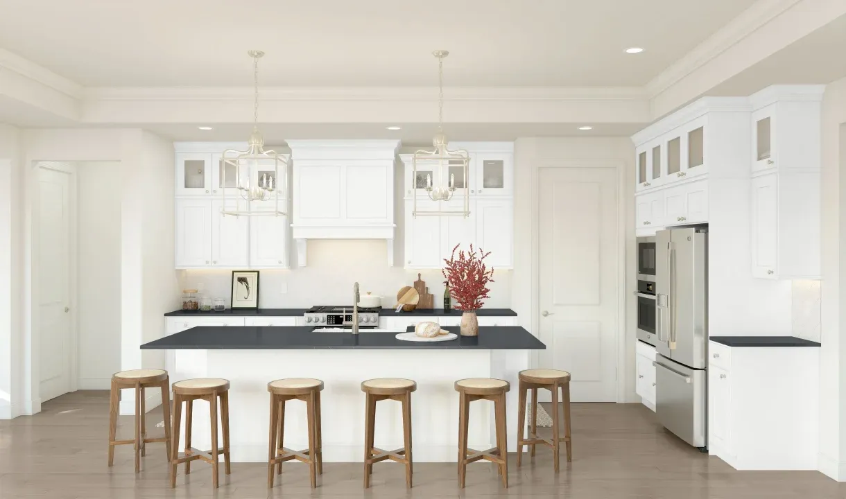 Kitchen with upper glass cabinetry