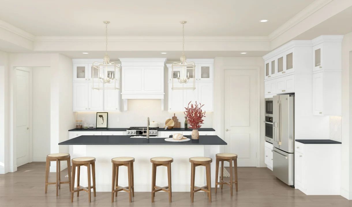 Kitchen with upper glass cabinetry