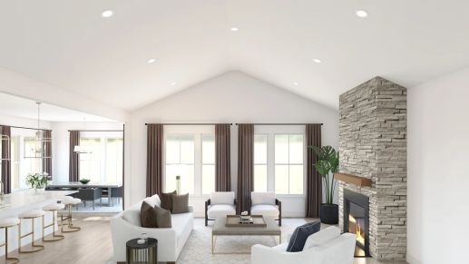 Open concept living spaces with vaulted ceiling