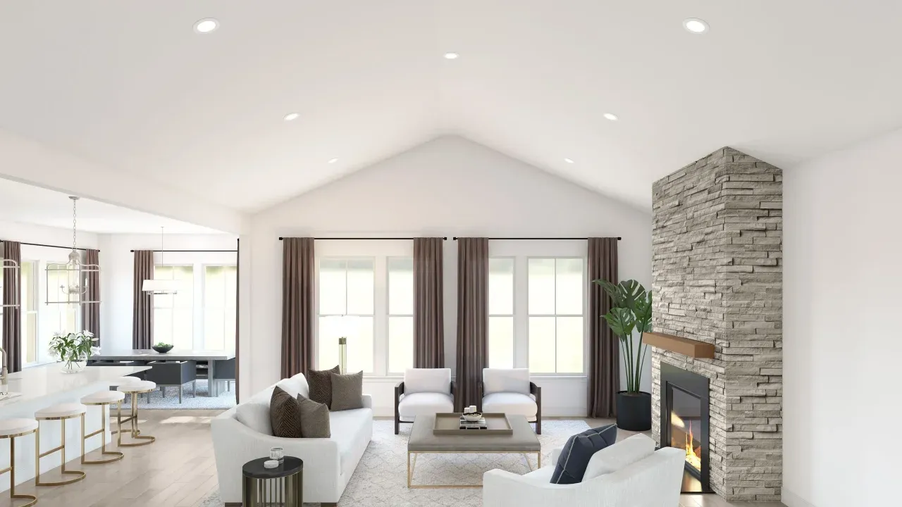 Great room with vaulted ceiling