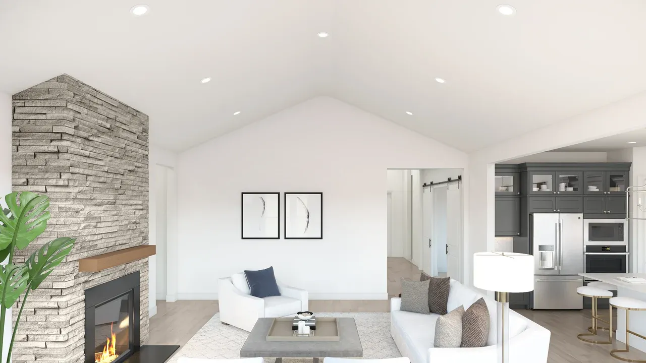 Great room with vaulted ceiling