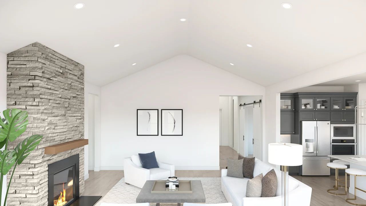 Great room with vaulted ceiling