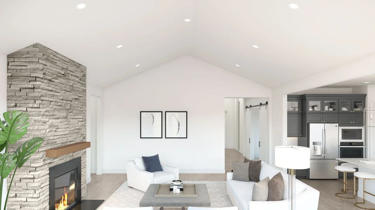 Great room with vaulted ceiling