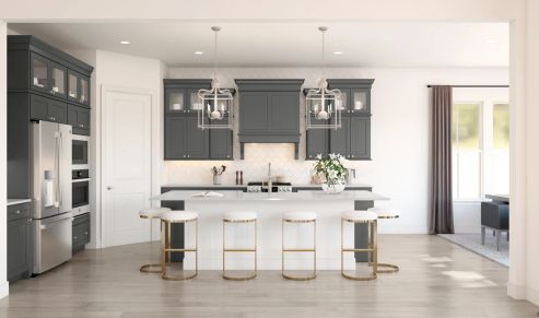 Kitchen with upper glass cabinets