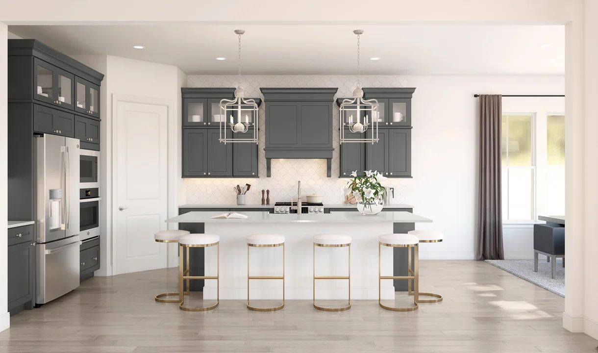 Kitchen with upper glass cabinets