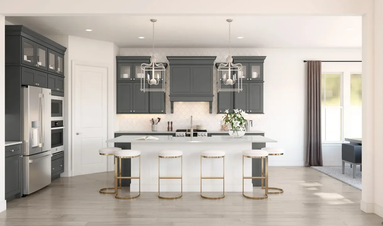 Kitchen with upper glass cabinets
