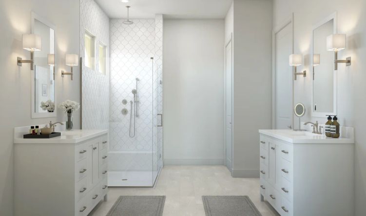 Primary bath with dual vanities
