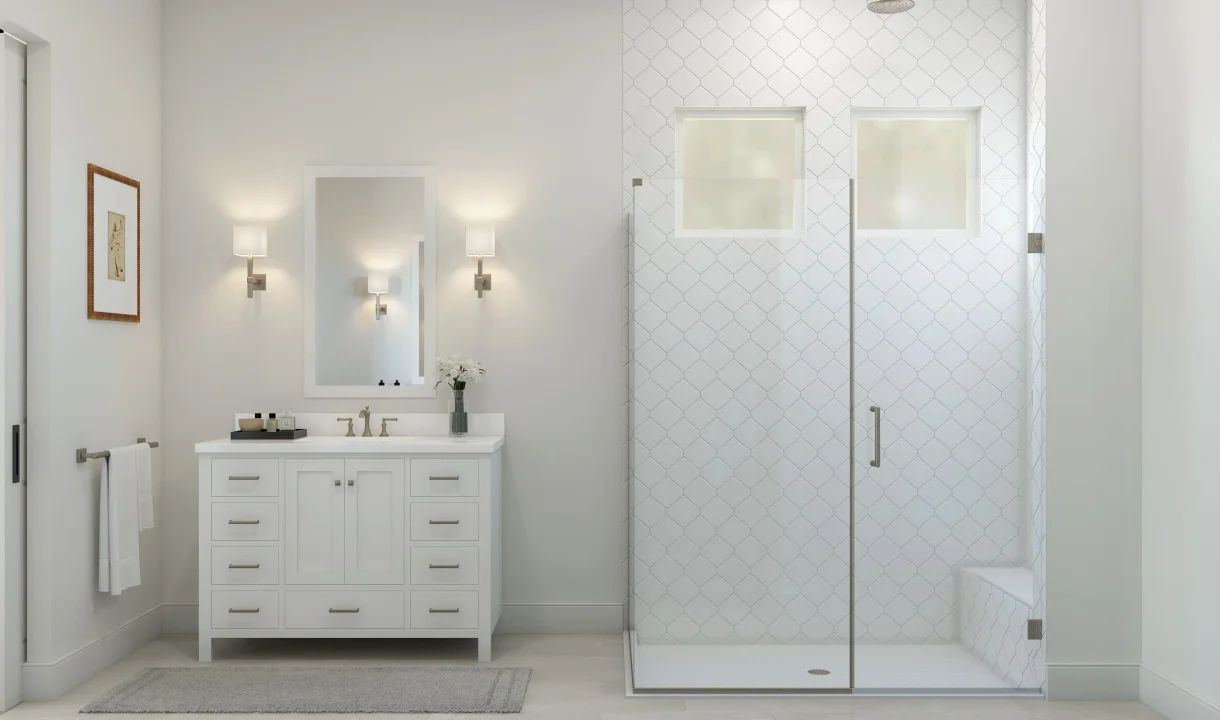 Primary bath with glass shower enclosure
