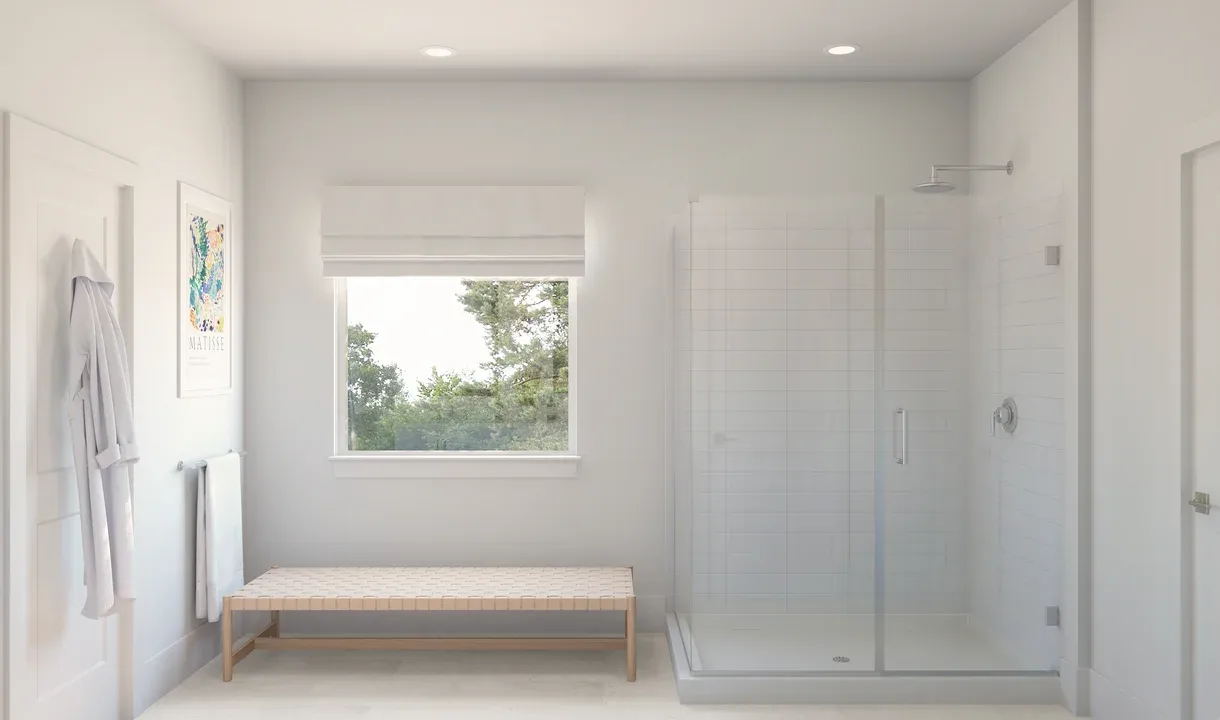 Primary bath with glass shower enclosure
