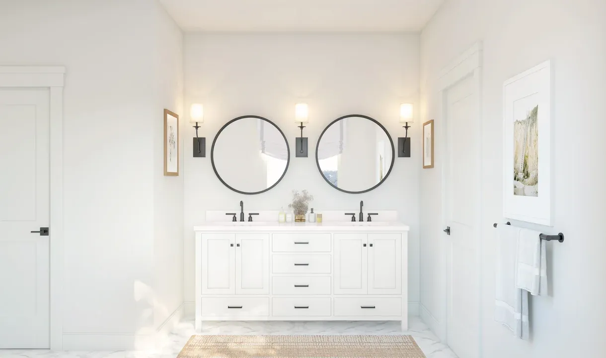 Primary bath with matte black hardware