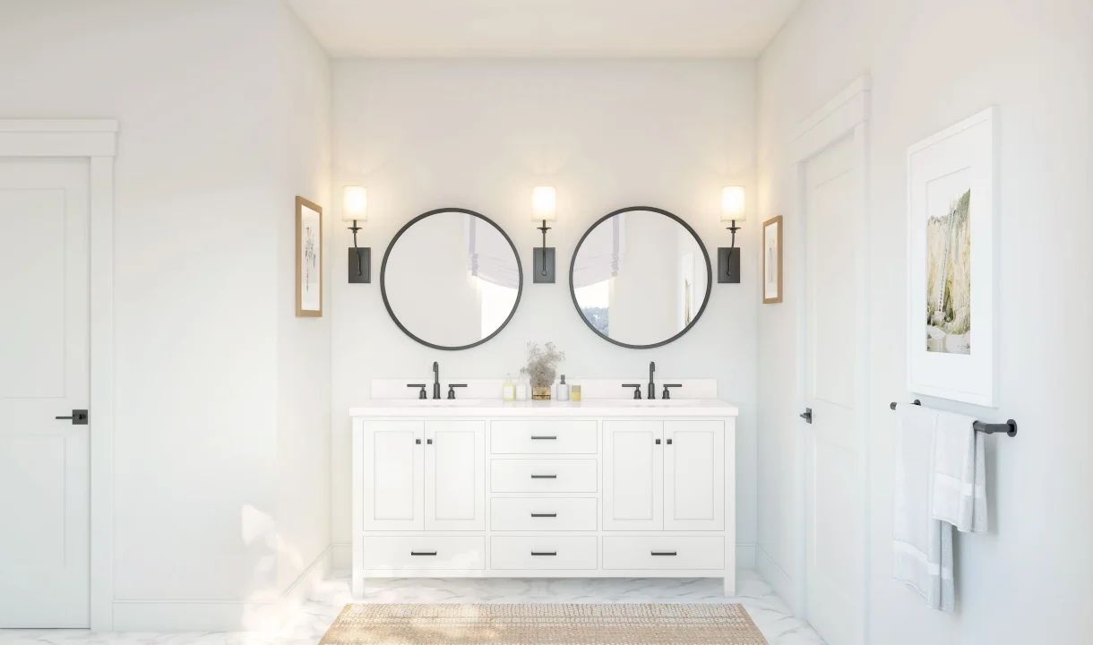 Primary bath with matte black fixtures