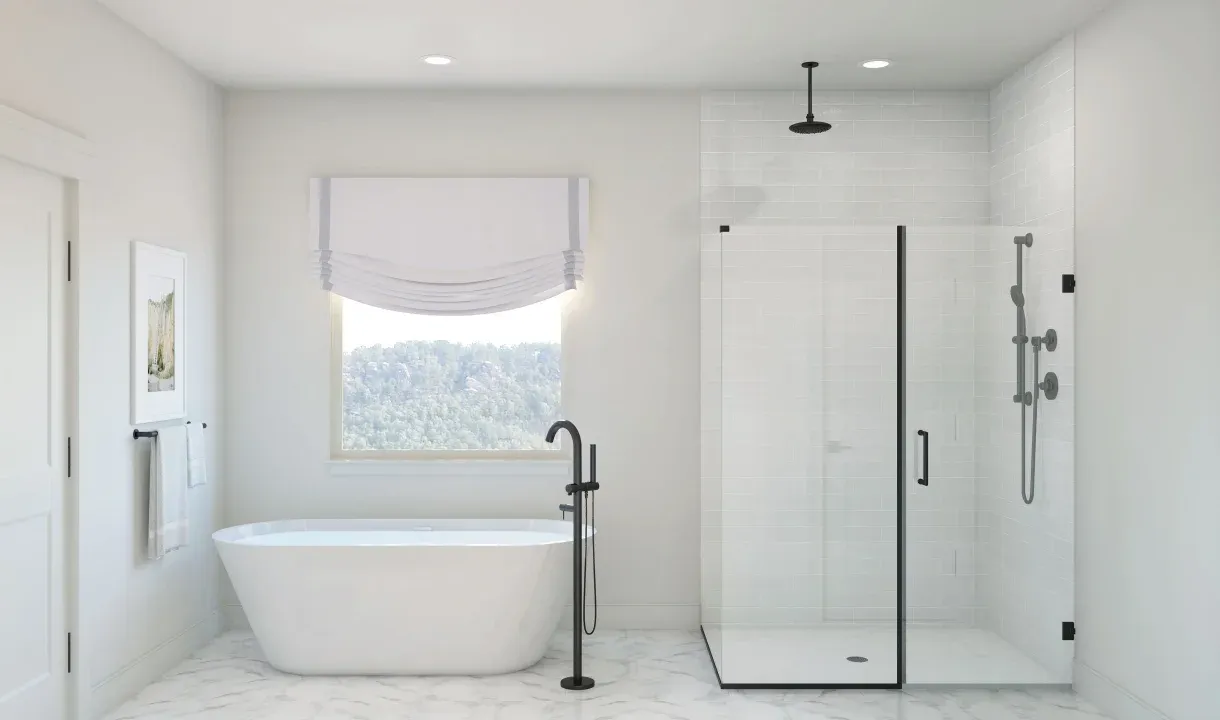Primary bath with freestanding tub & glass shower enclosure