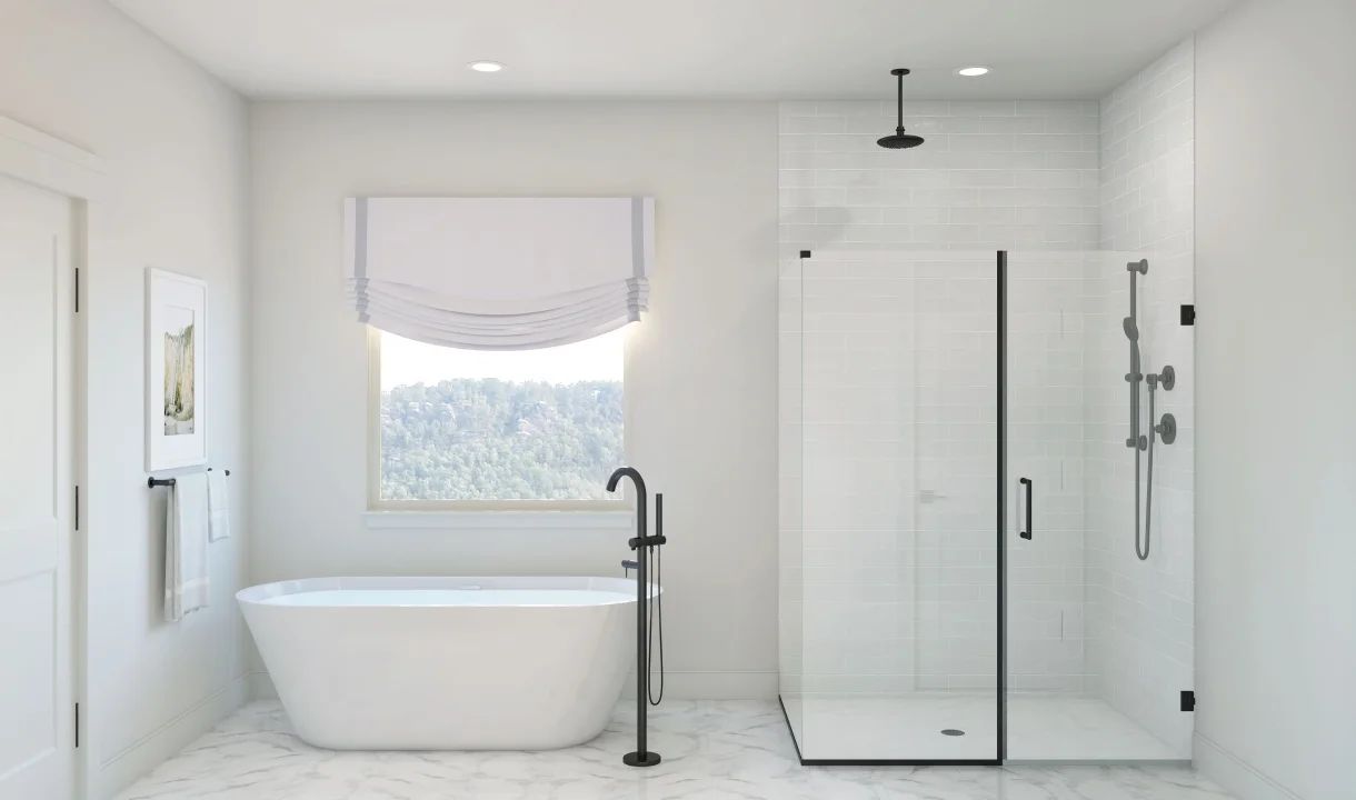 Primary bath with freestanding tub & glass shower enclosure