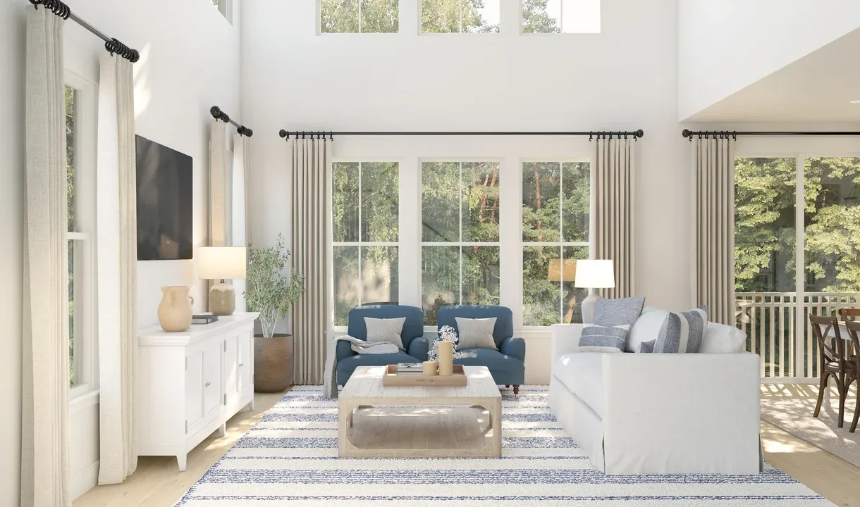 Great room with 2-story ceiling