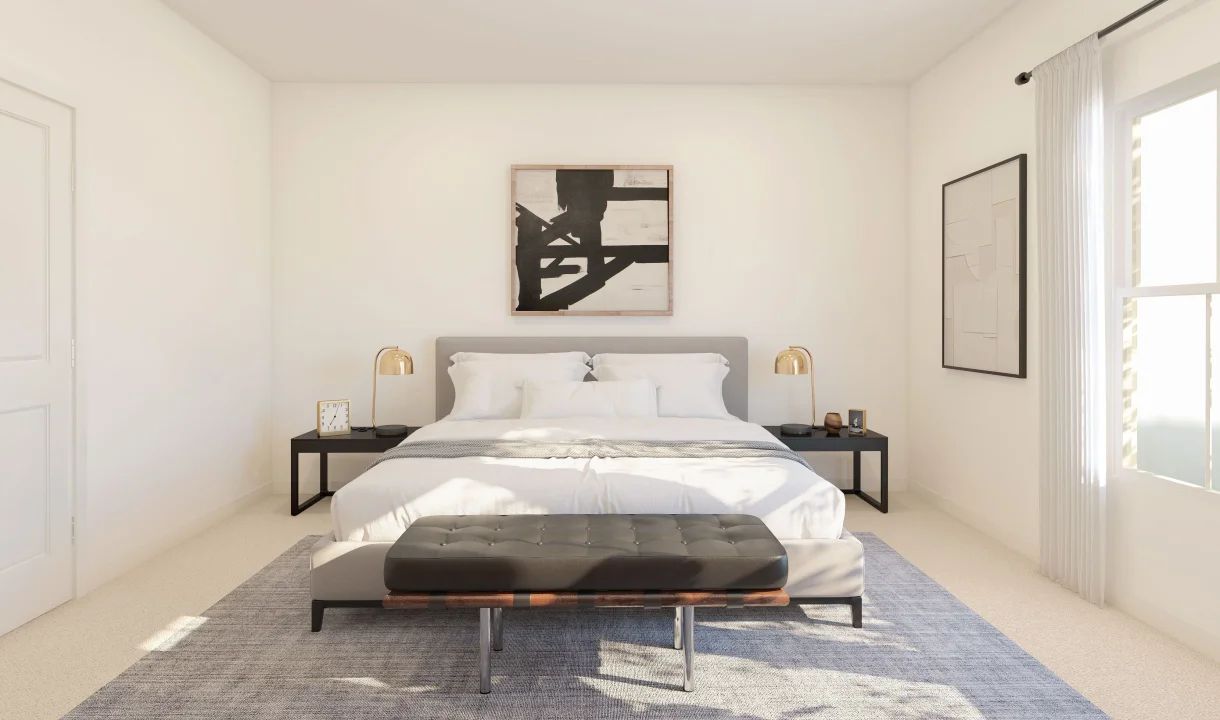 Primary suite with plush carpeting