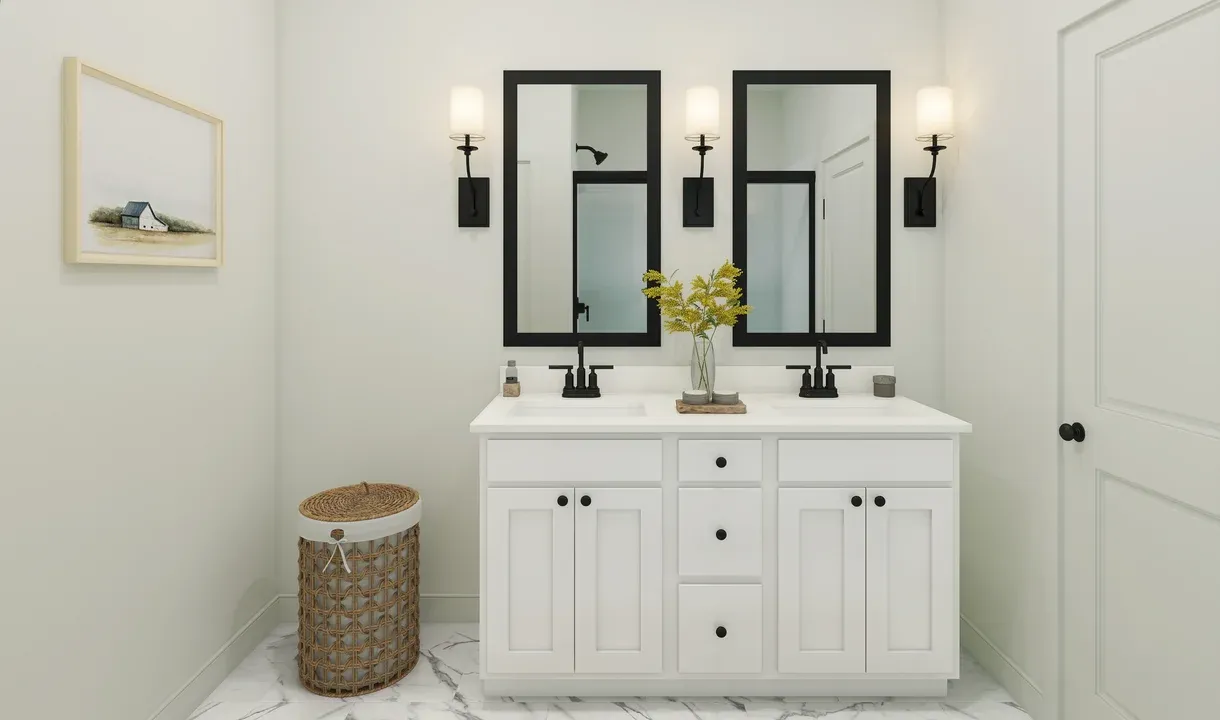 Primary bath with matte black finishes