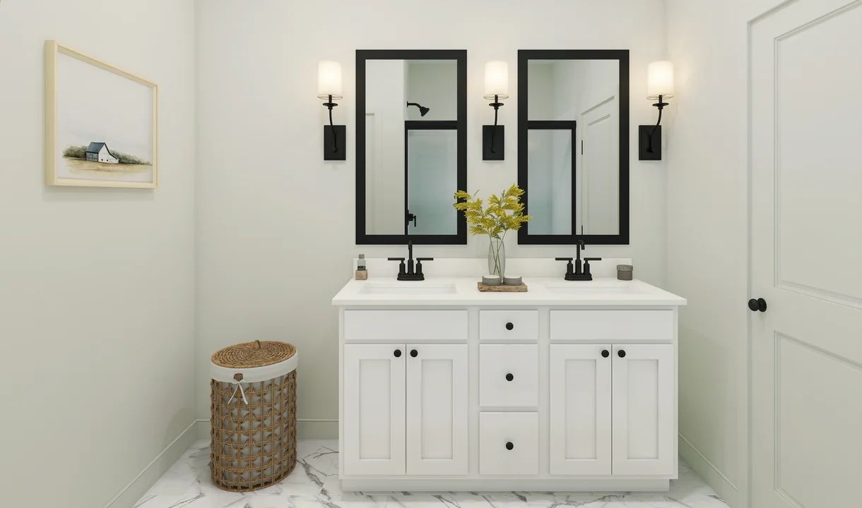 Primary bath with matte black finishes