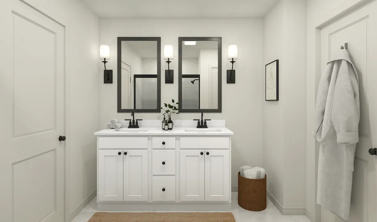Primary bath with freestanding vanity