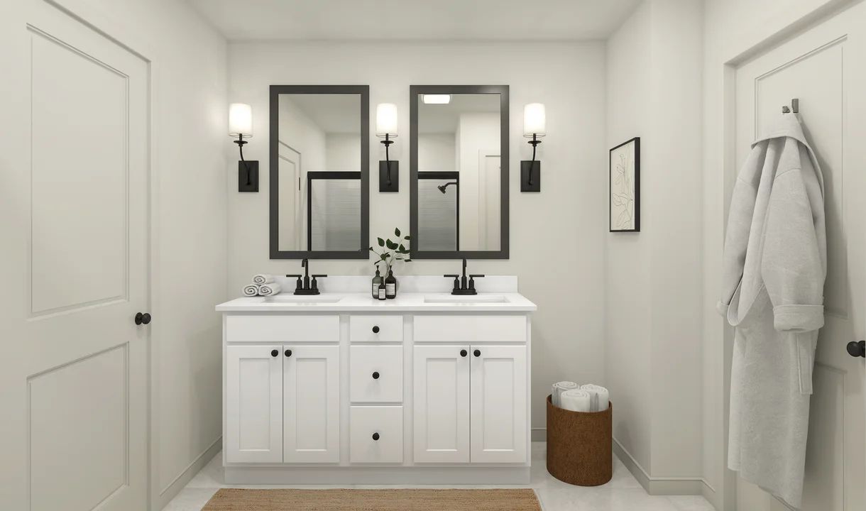 Primary bath with freestanding vanity