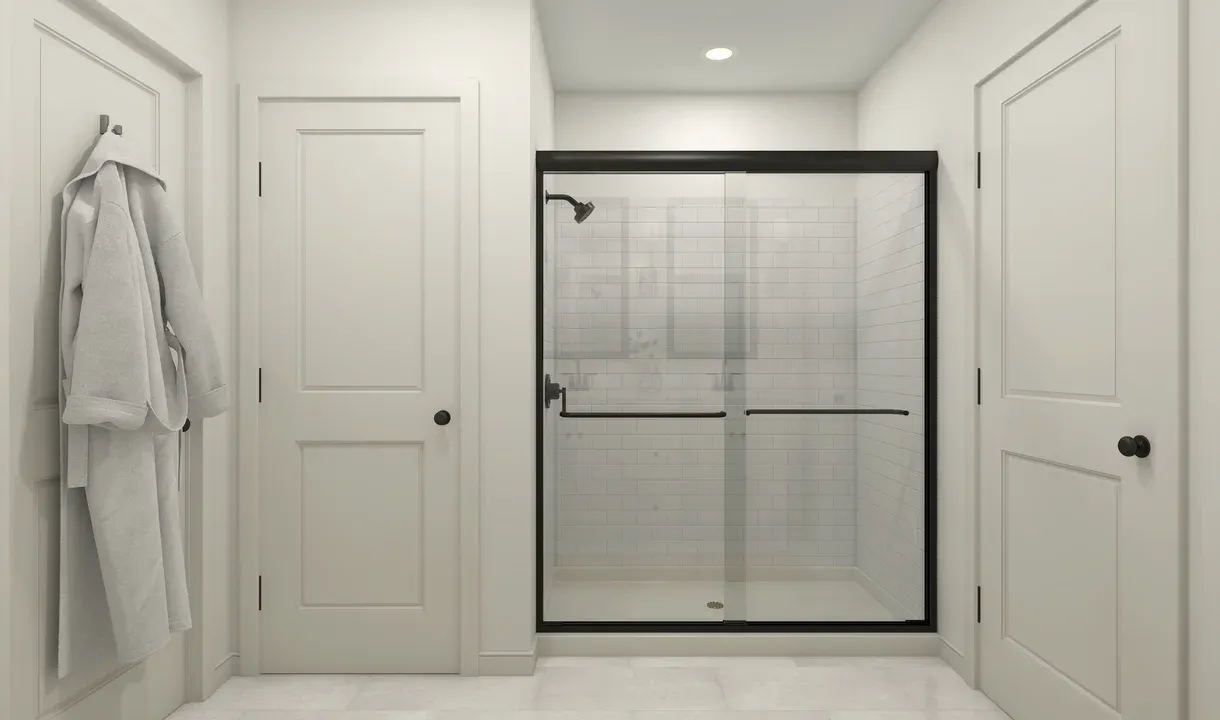 Primary bath with glass shower enclosure