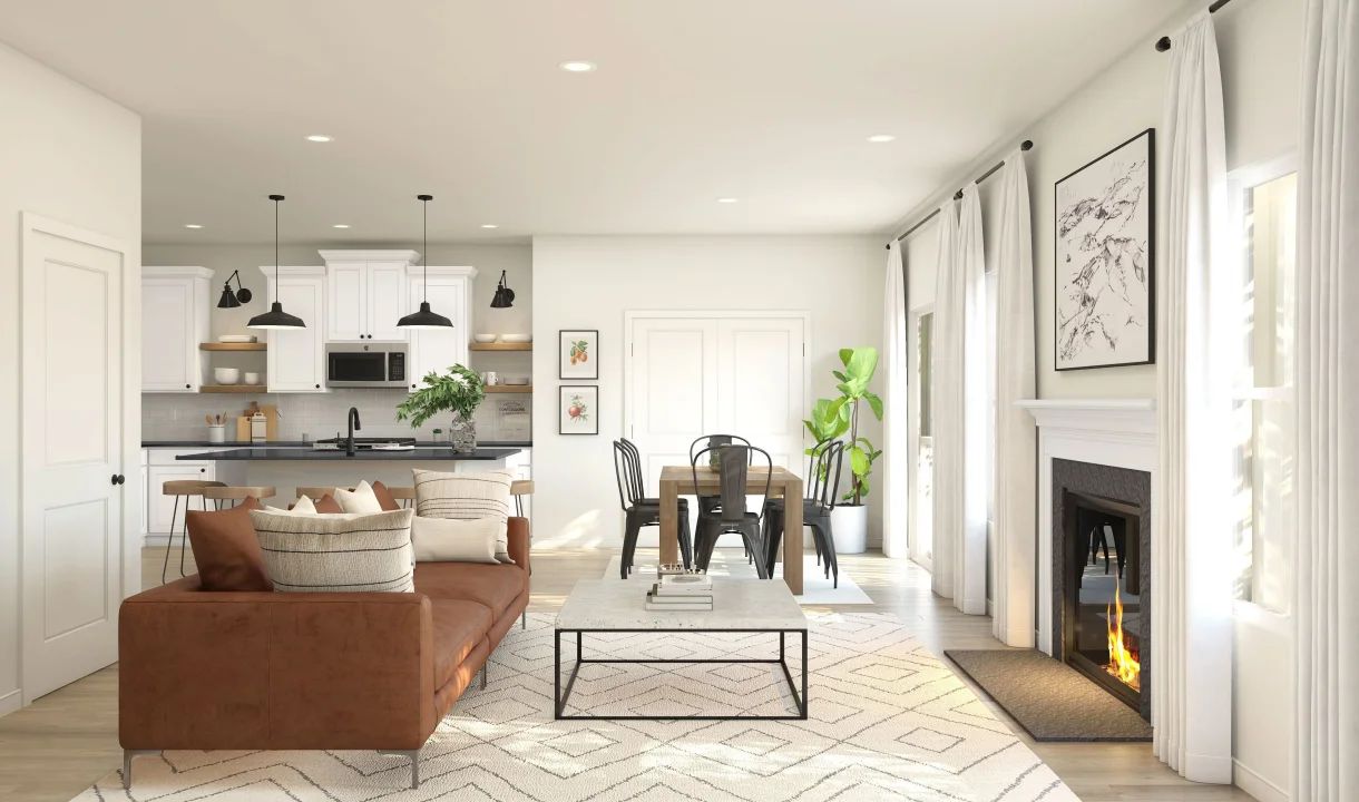 Great room with decorative fireplace
