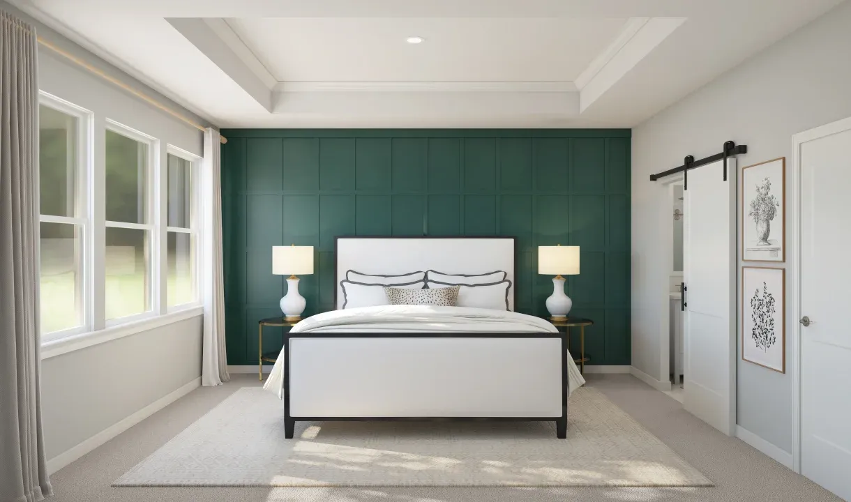 Primary suite with decorative feature wall