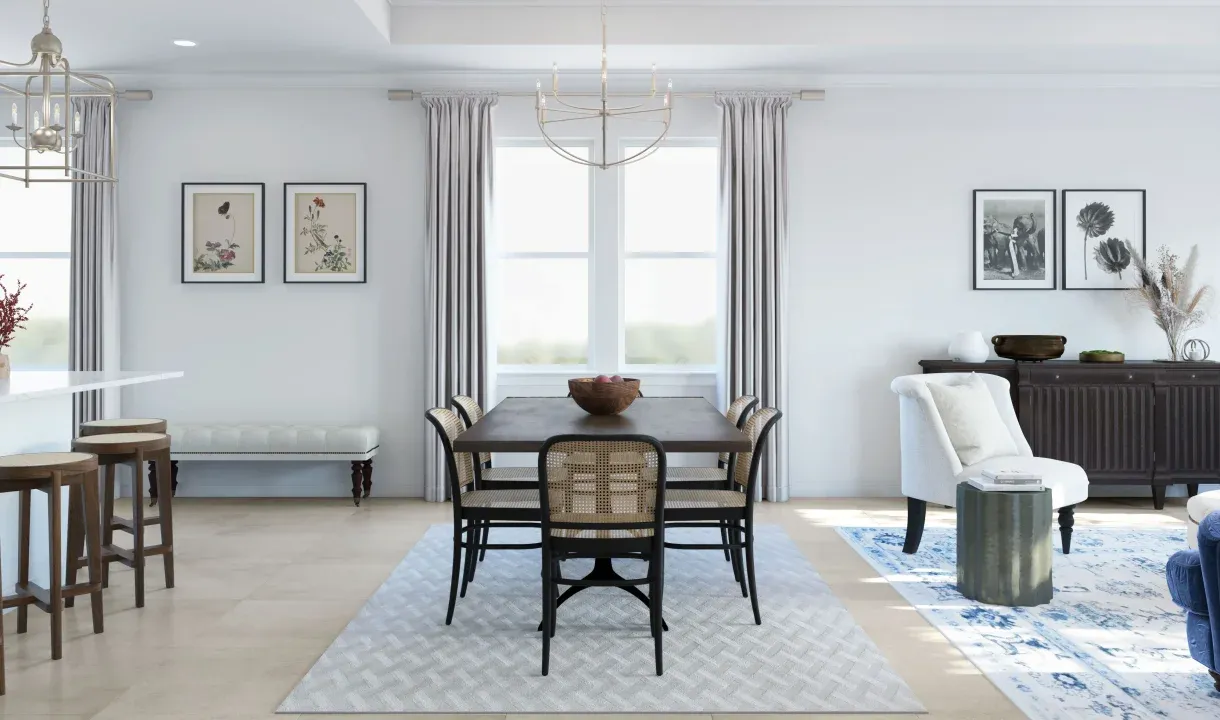 Cozy dining area with chandelier