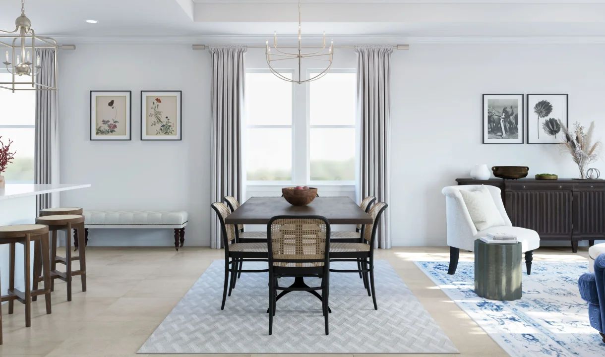 Cozy dining area with chandelier