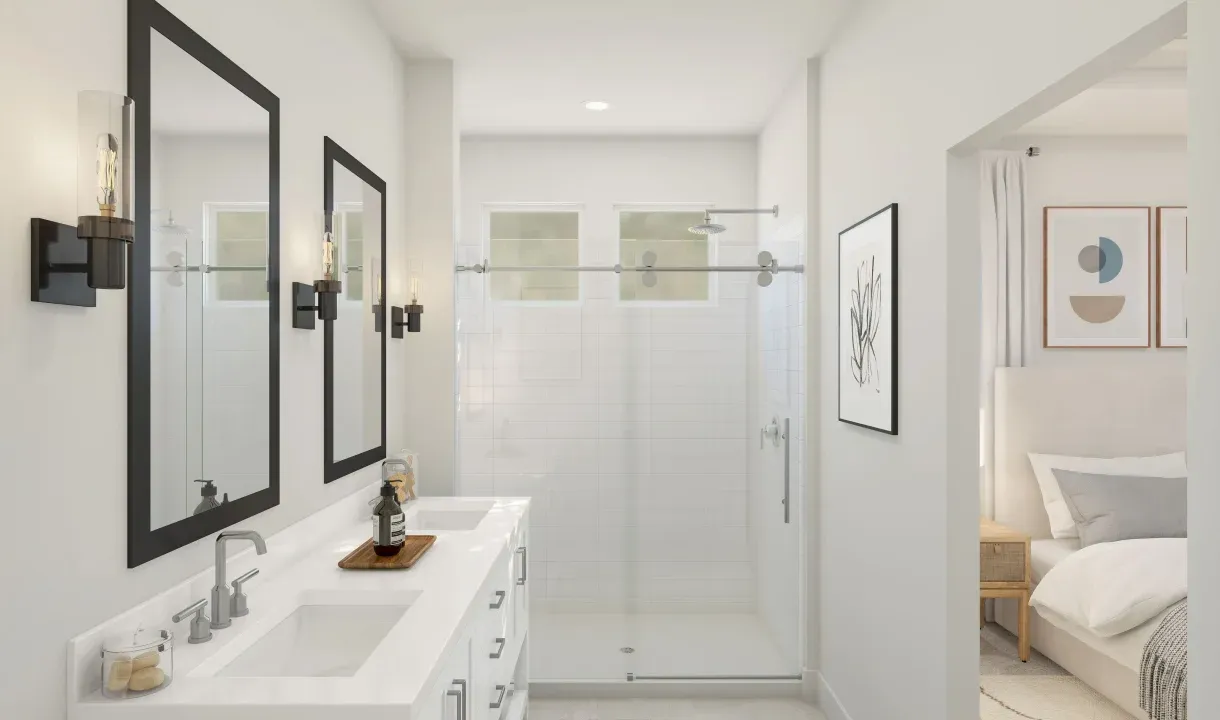 Primary bath with glass-shower enclosure