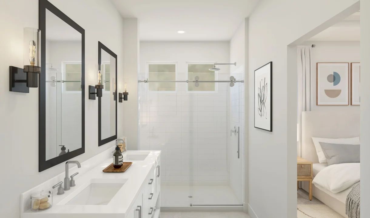 Primary bath with glass-shower enclosure
