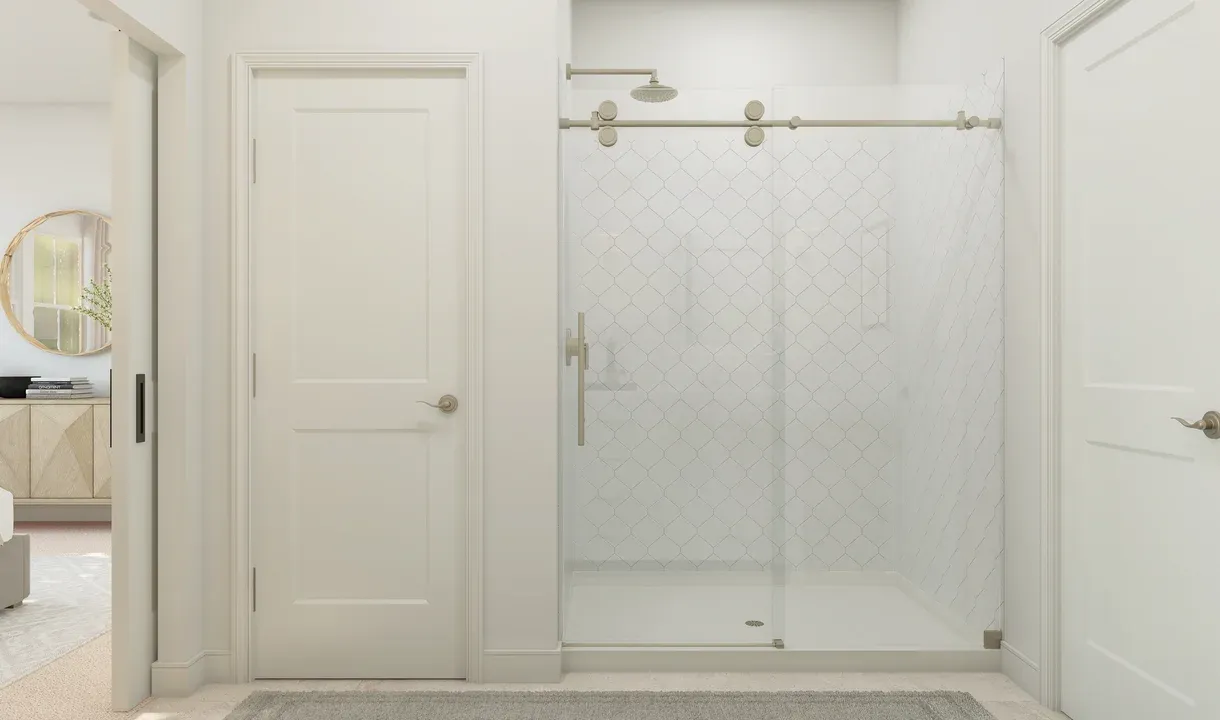 Primary bath with glass-shower enclosure