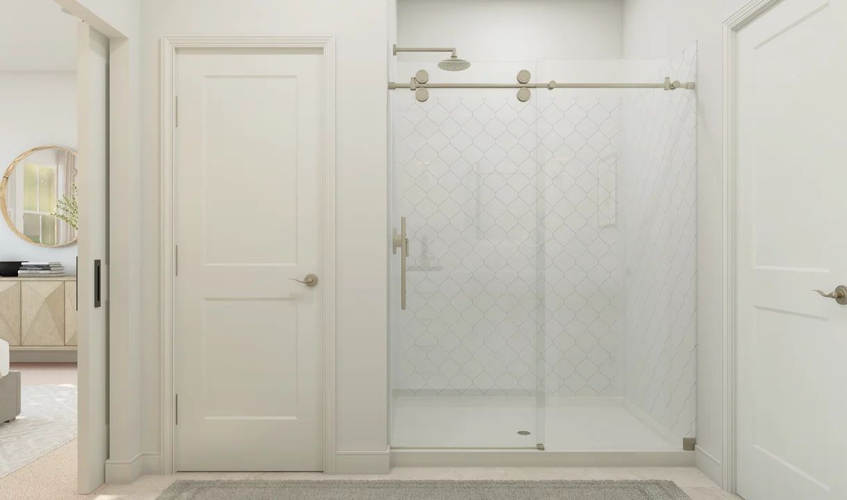 Primary bath with glass-shower enclosure