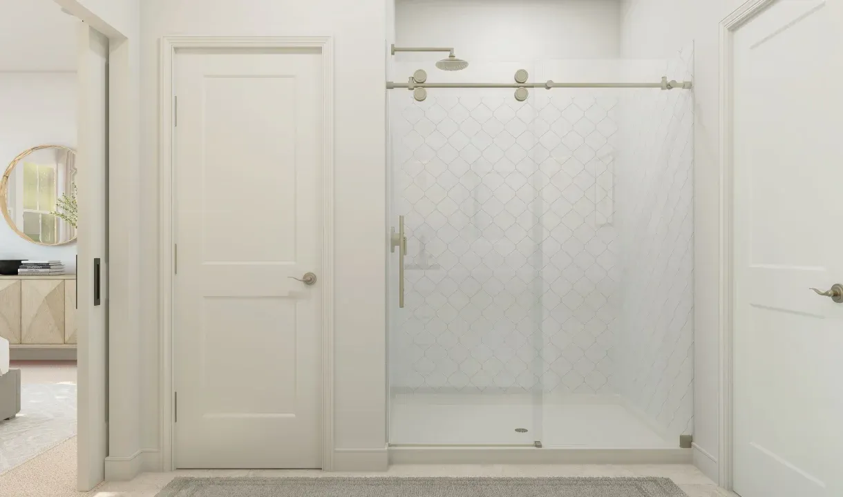 Primary bath with glass-shower enclosure