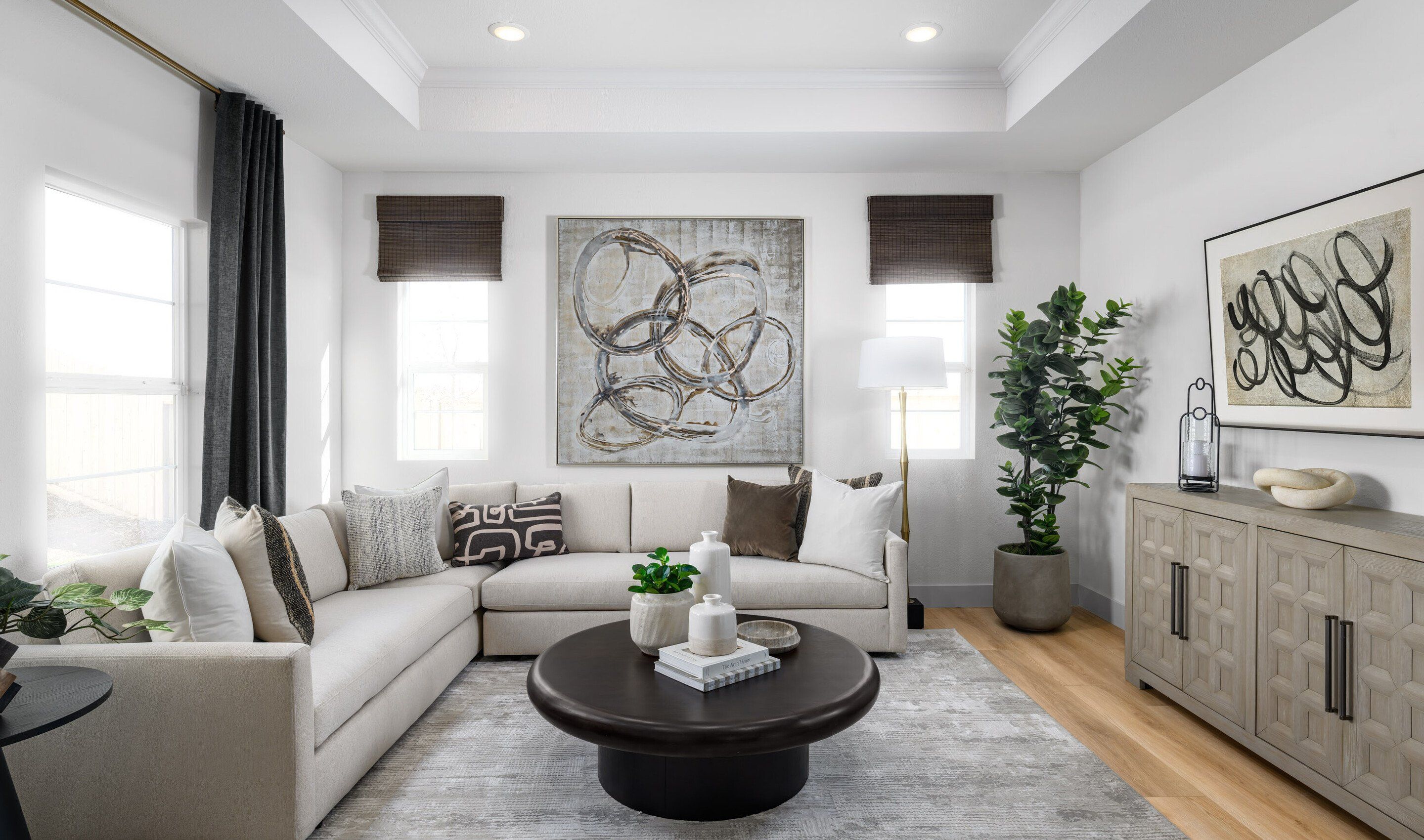 Great room with luxurious wood flooring