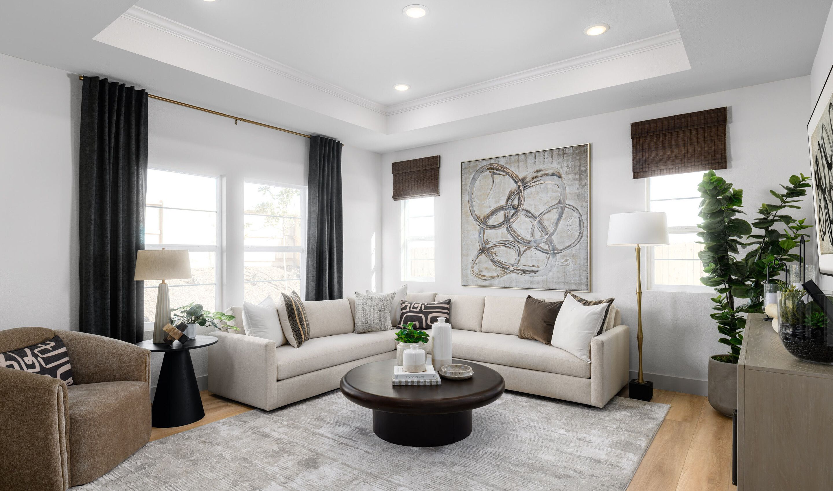 Great room with tray ceiling