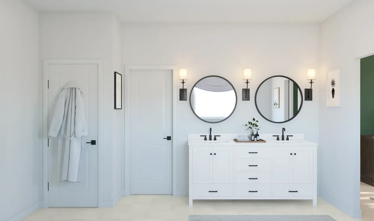 Primary bath with freestanding vanity