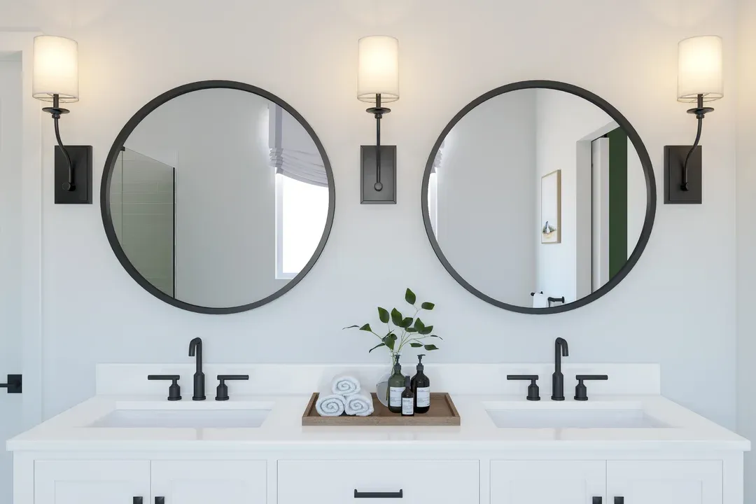 Primary bath with matte black hardware