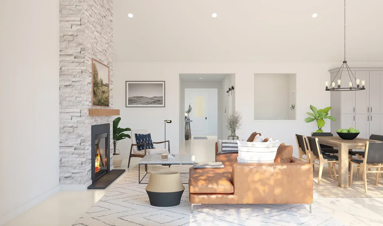 Great room with fireplace and vaulted ceiling