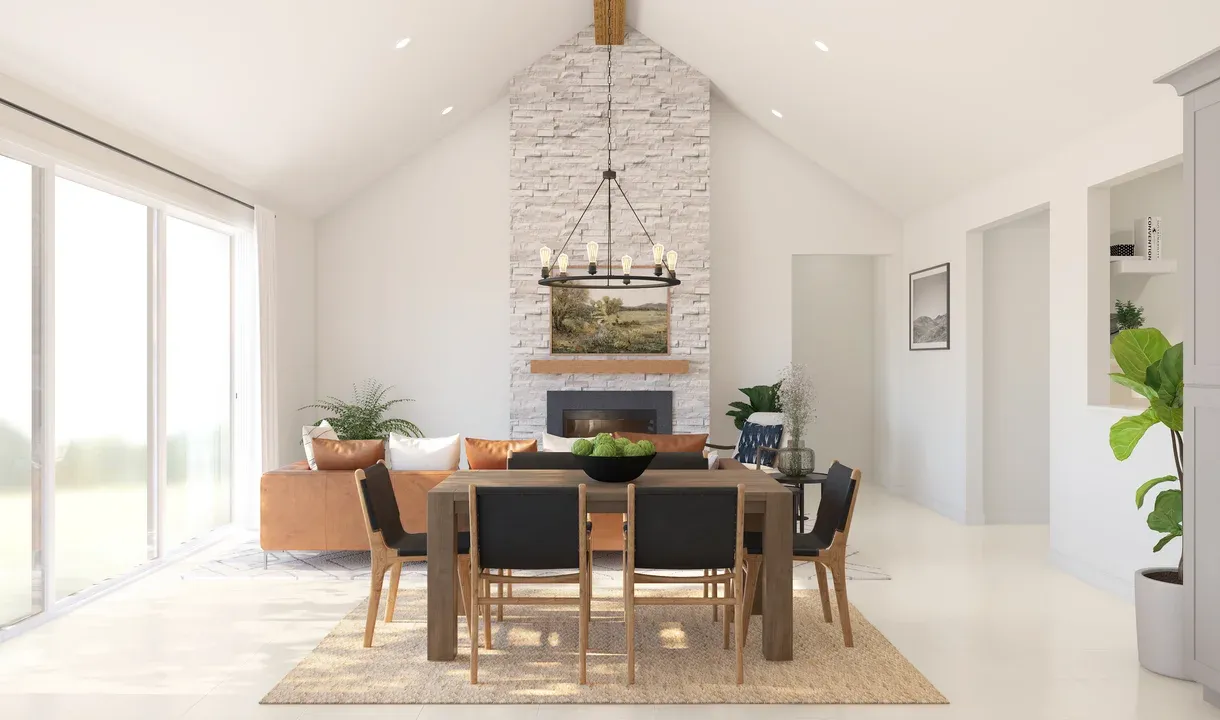 Dining area with vaulted ceiling