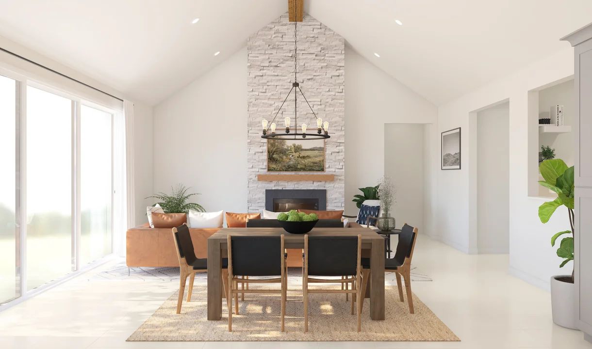 Dining area with vaulted ceiling