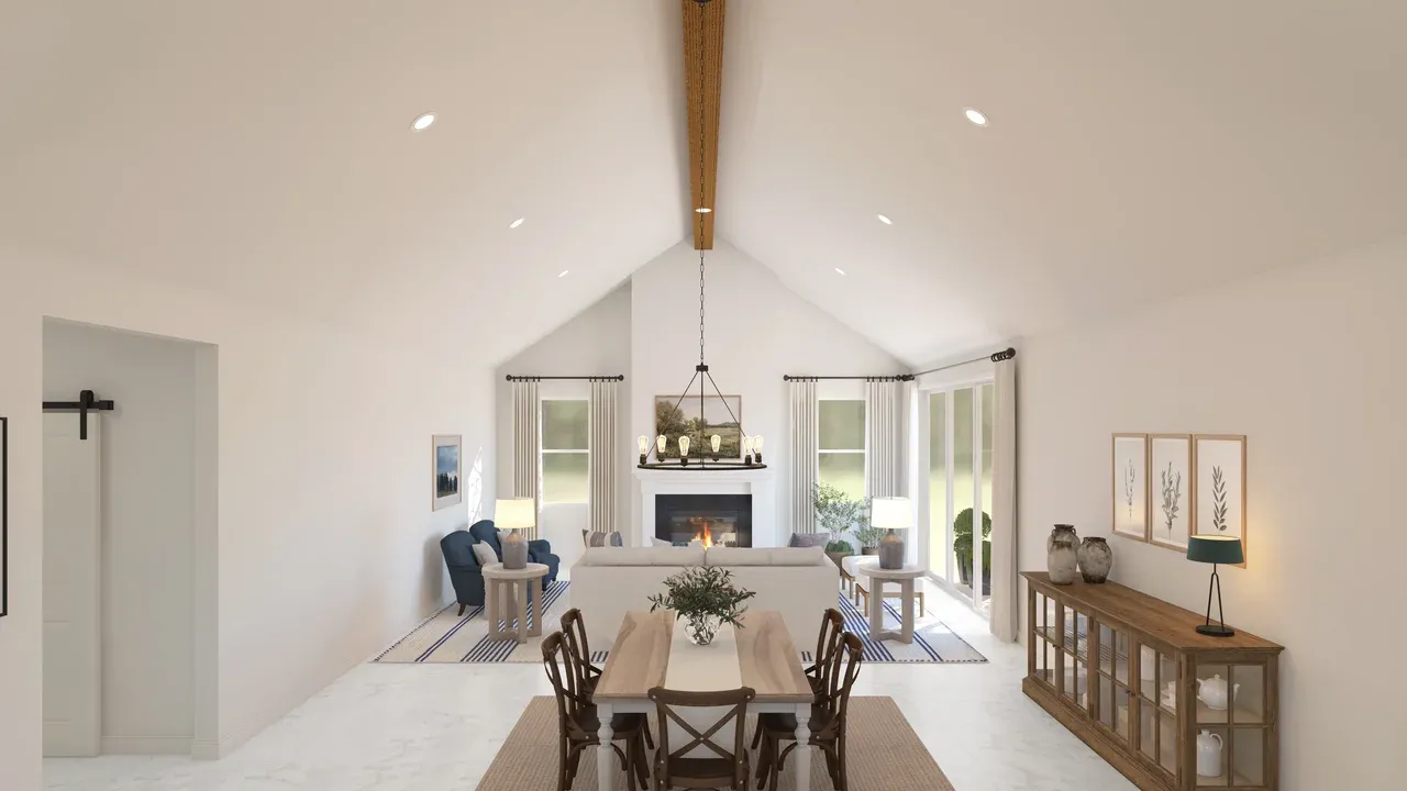Vaulted ceiling in dining area