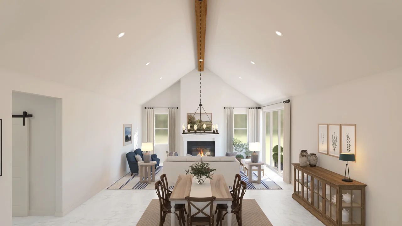 Vaulted ceiling in dining area