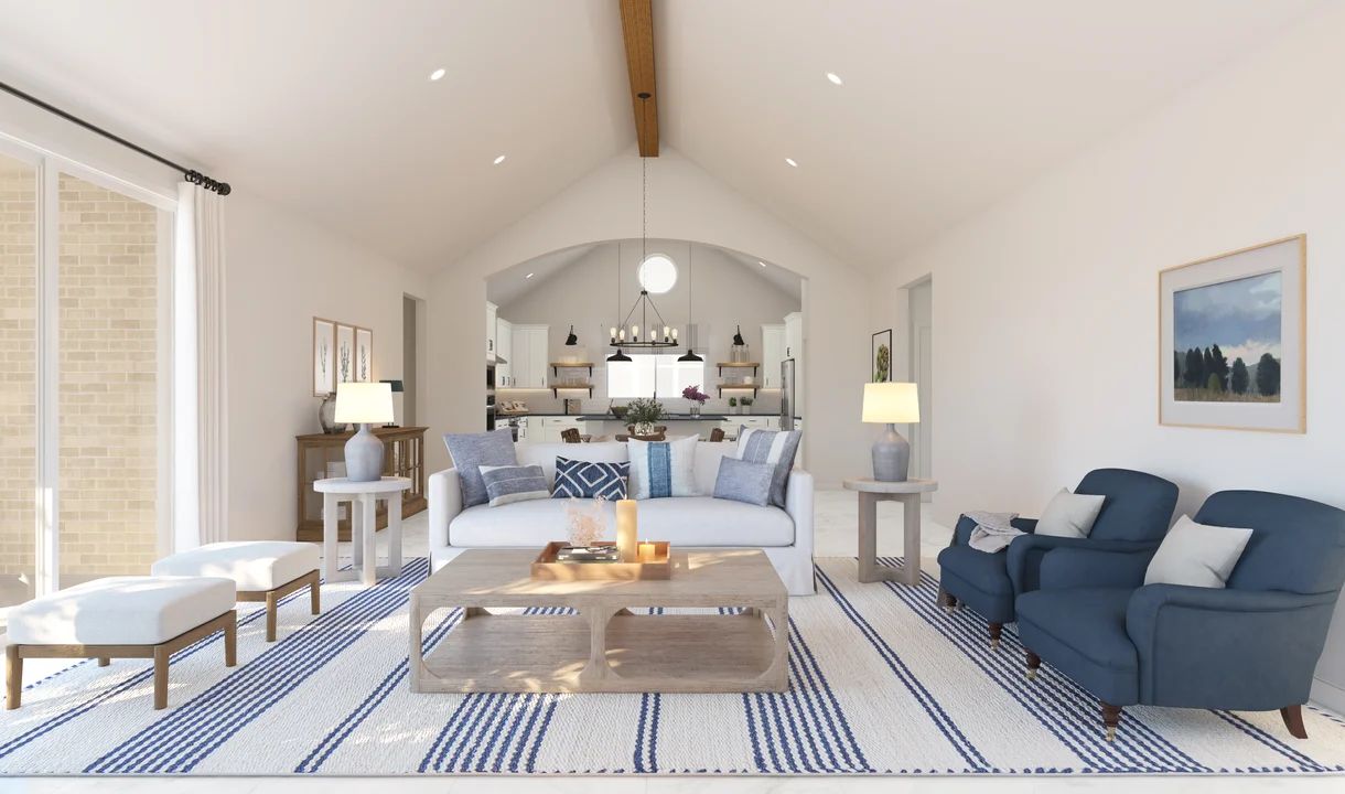 Great room with vaulted ceiling