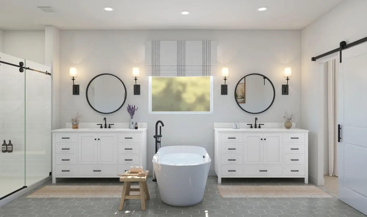 Primary bath with matte black accents