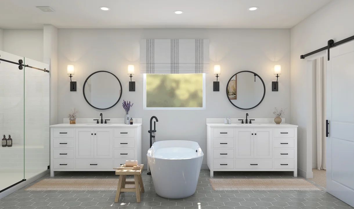 Primary bath with matte black accents