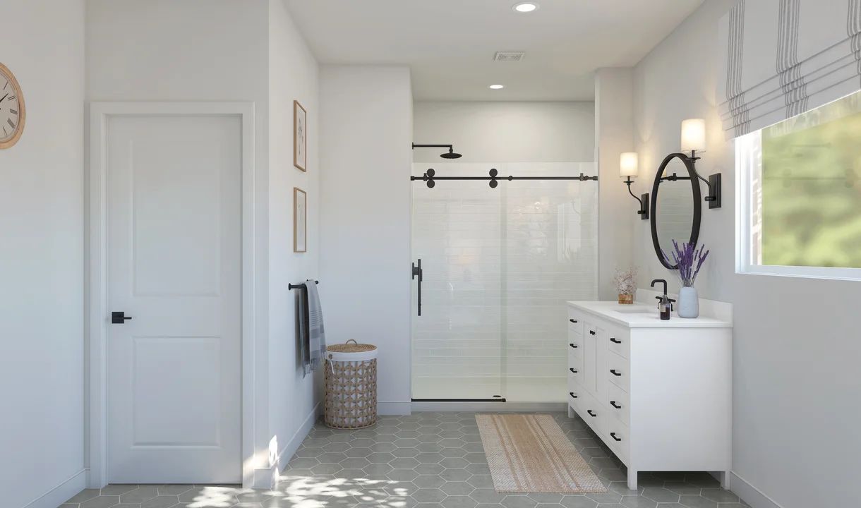 Primary bath with glass shower enclosure